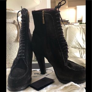 Prada suede platform boots